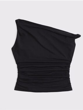 Abercrombie & Fitch One-Shoulder Black Ruched Tank Top